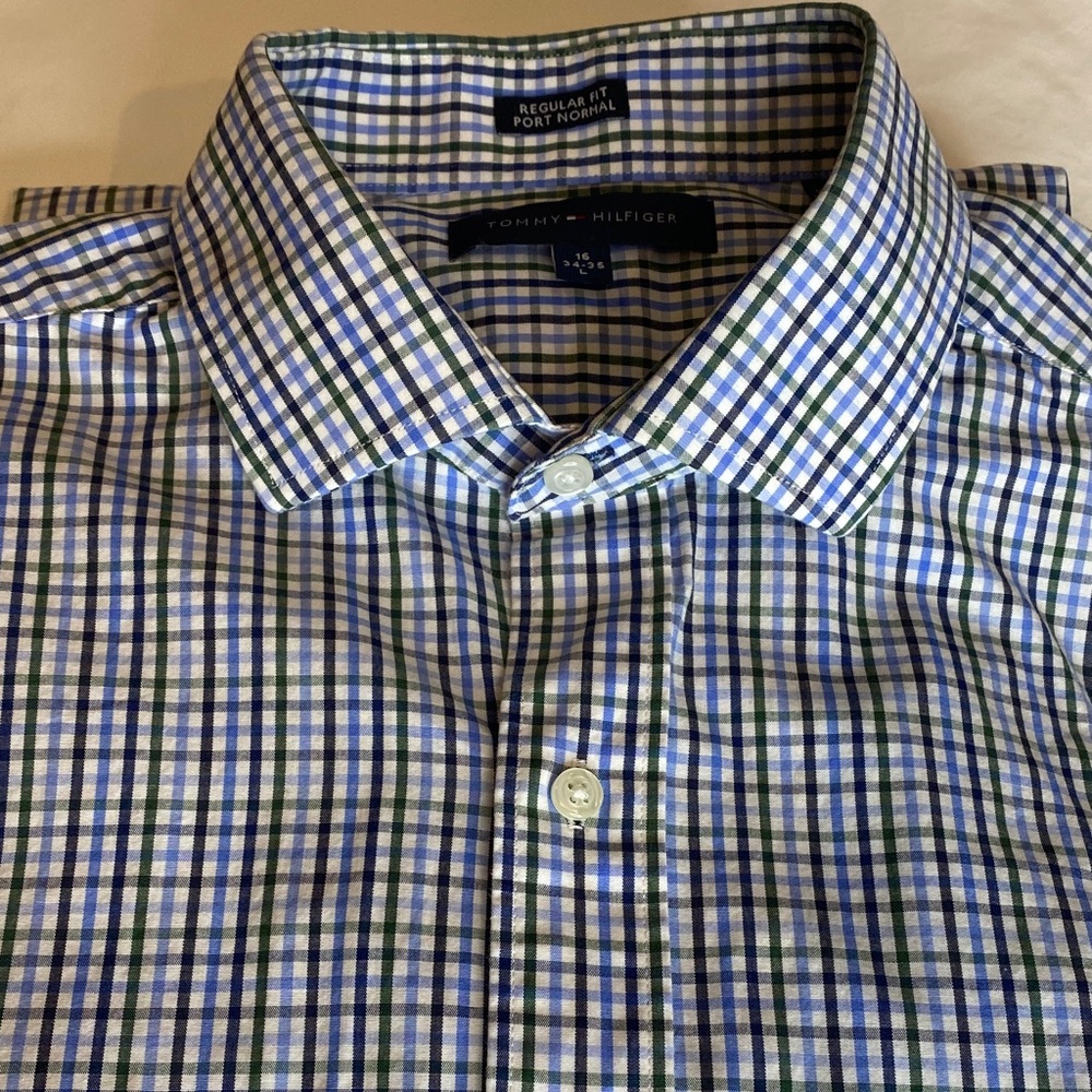 Tommy Hilfiger Blue Gingham Cotton‎ Dress Shirt Office US L - Picture 16 of 16